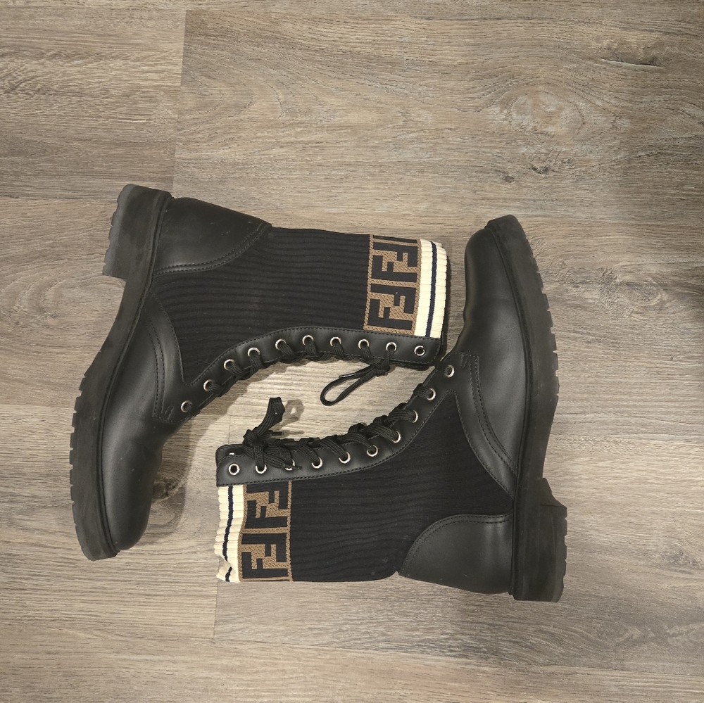 Fendi FF Cuff Rockoko Combat Boots IT 41 US 11